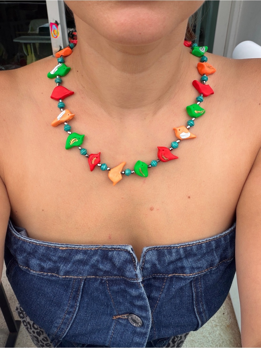 Handmade unique Colorful Bead Bird Necklace - Multicolor